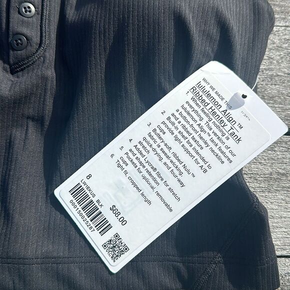 Lululemon Align Ribbed Henley Tank Top Black Ribbed size 8 NWT - Picture 3 of 7